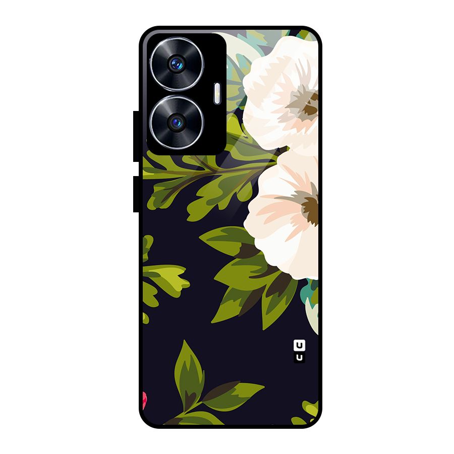 Floral Leaves Glass Back Case for Realme Narzo N55