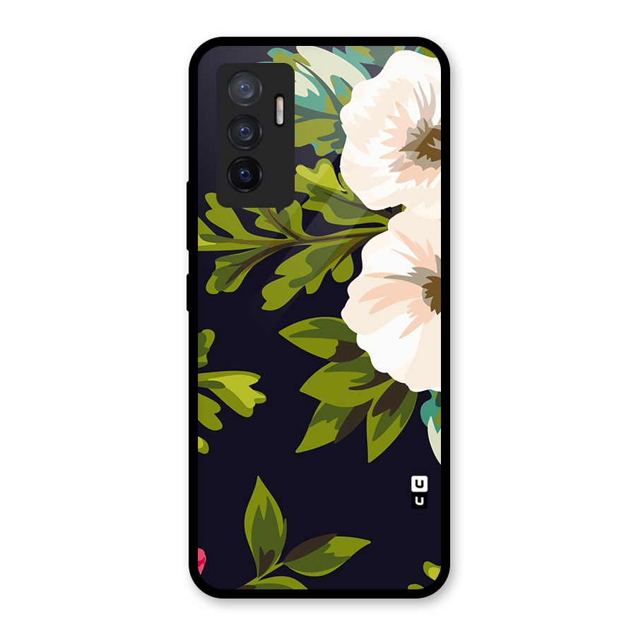 Floral Leaves Glass Back Case for Vivo V23e
