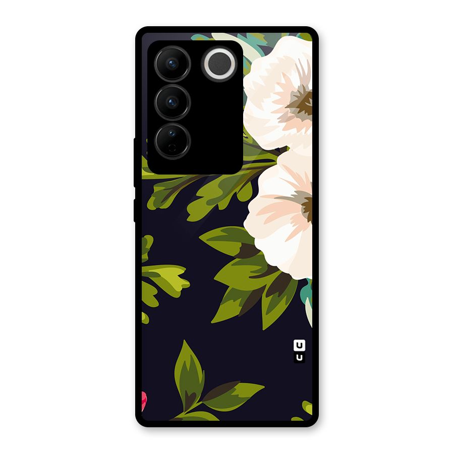Floral Leaves Glass Back Case for Vivo V27