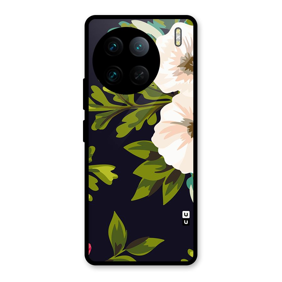 Floral Leaves Glass Back Case for Vivo X90 Pro