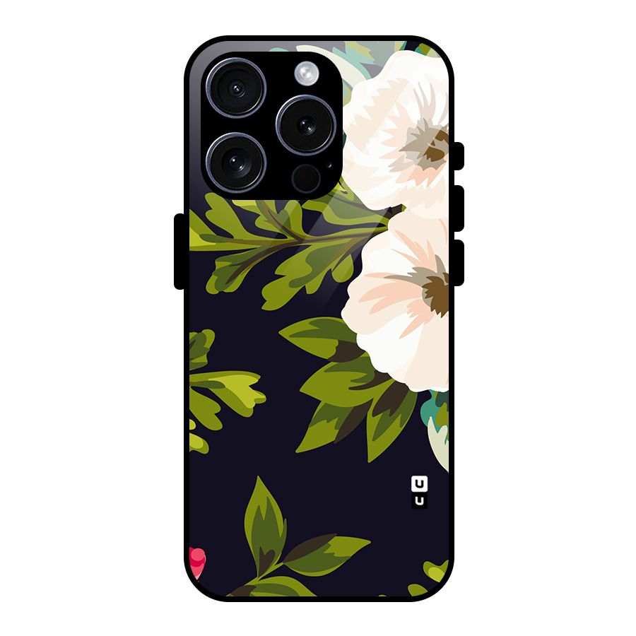 Floral Leaves Glass Back Case for iPhone 15 Pro