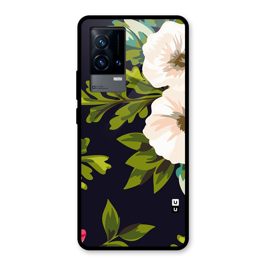 Floral Leaves Glass Back Case for iQOO 9 5G