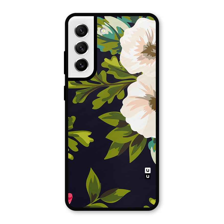 Floral Leaves Metal Back Case for Galaxy S21 FE 5G