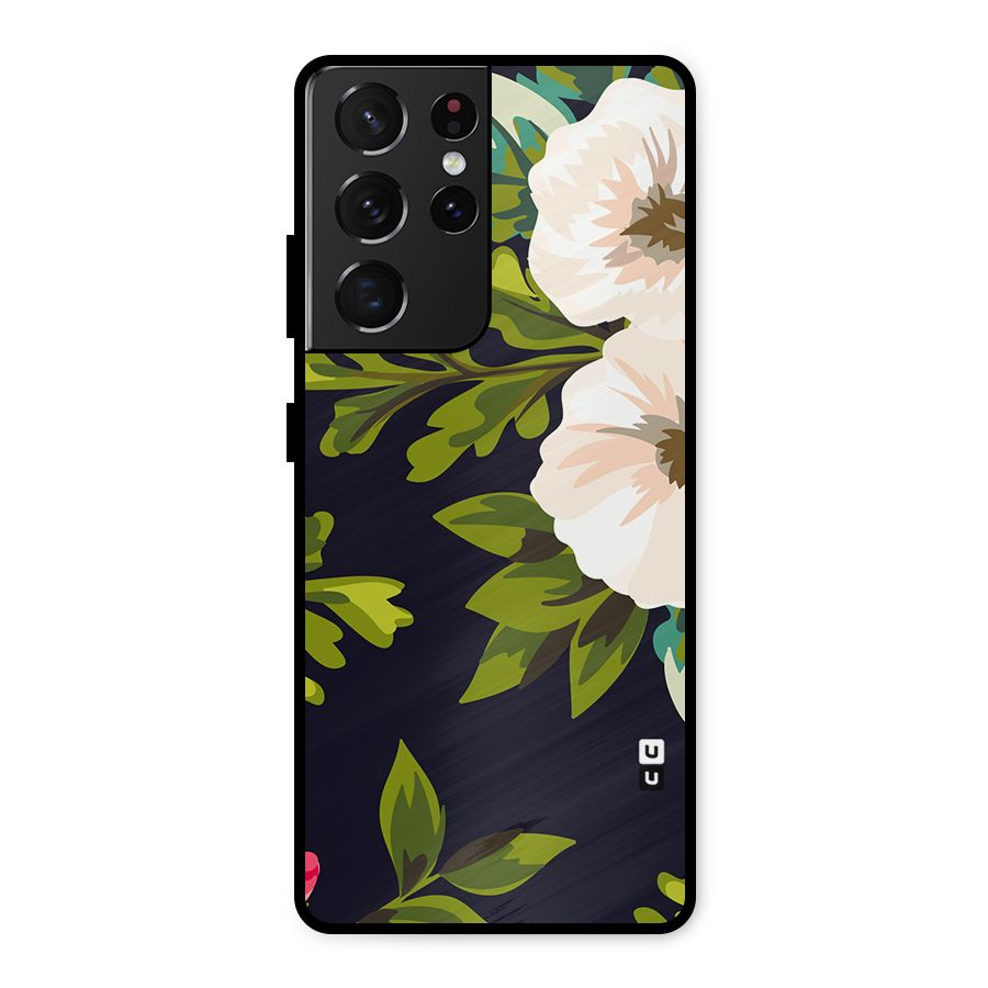 Floral Leaves Metal Back Case for Galaxy S21 Ultra 5G