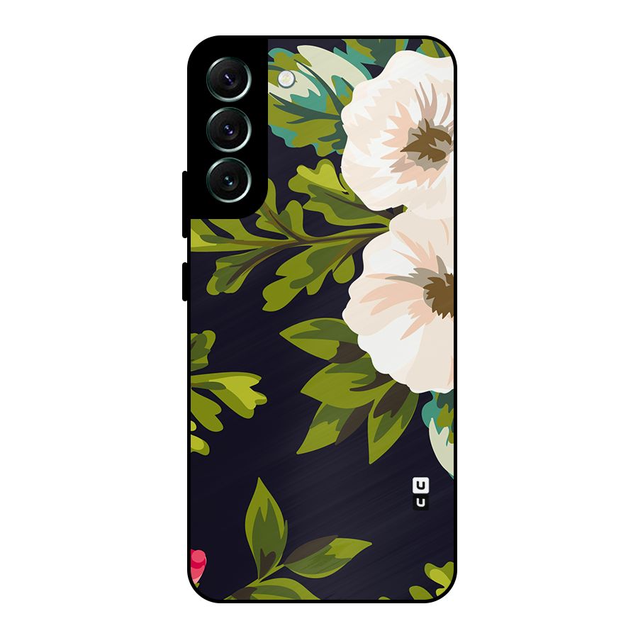 Floral Leaves Metal Back Case for Galaxy S22 Plus 5G