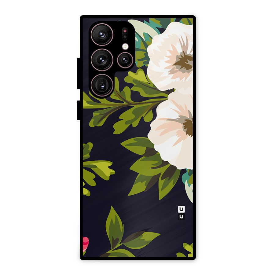 Floral Leaves Metal Back Case for Galaxy S22 Ultra 5G
