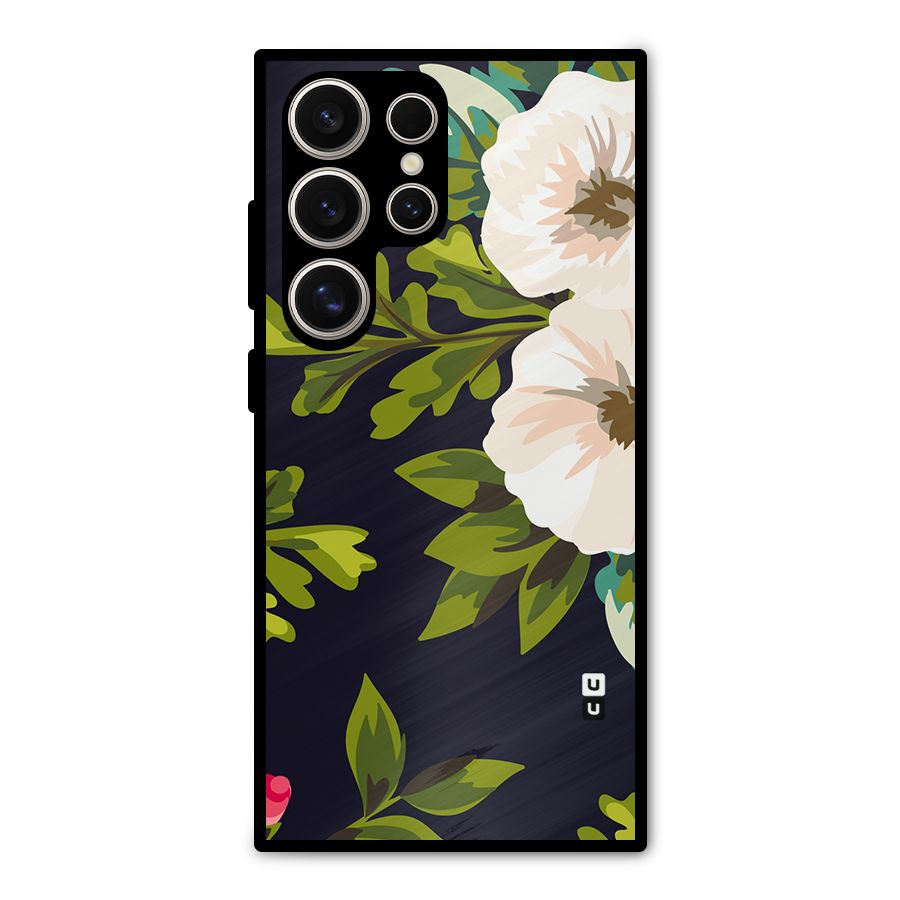 Floral Leaves Metal Back Case for Galaxy S24 Ultra