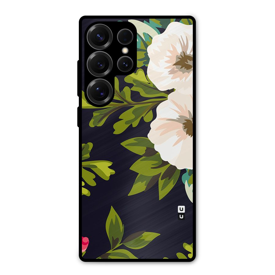 Floral Leaves Metal Back Case for Galaxy S25 Ultra