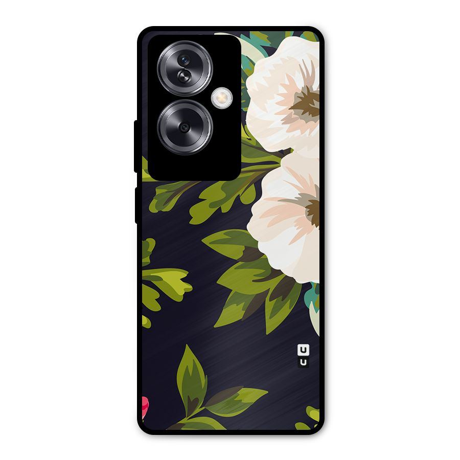 Floral Leaves Metal Back Case for Oppo A79 5G