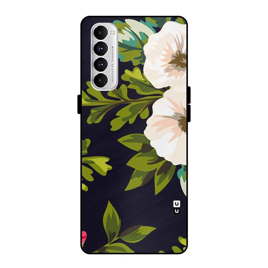 Floral Leaves Metal Back Case for Oppo Reno4 Pro