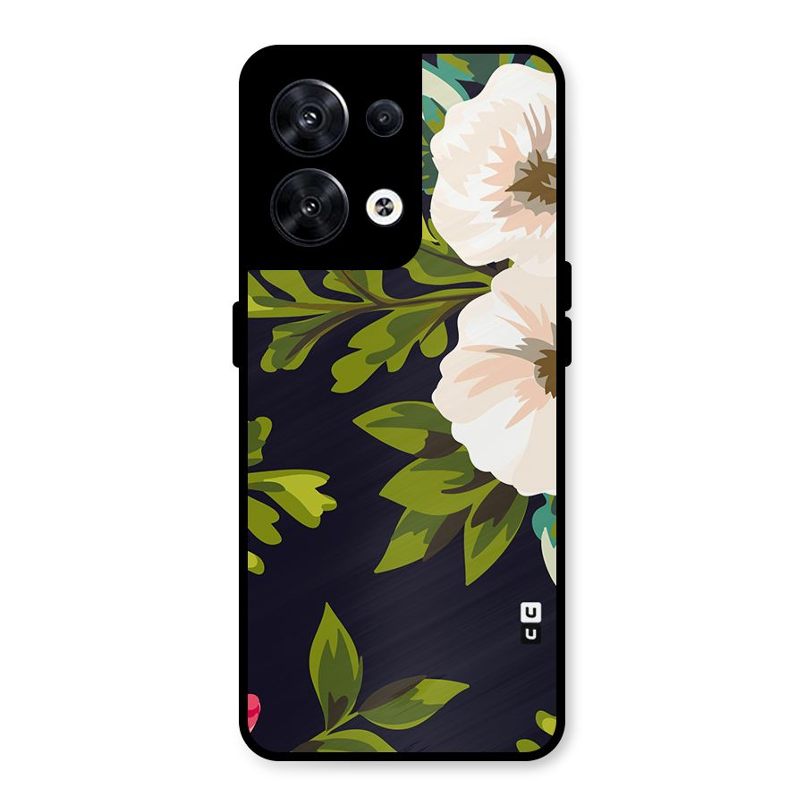 Floral Leaves Metal Back Case for Oppo Reno8 5G