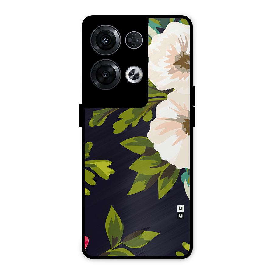 Floral Leaves Metal Back Case for Oppo Reno8 Pro 5G