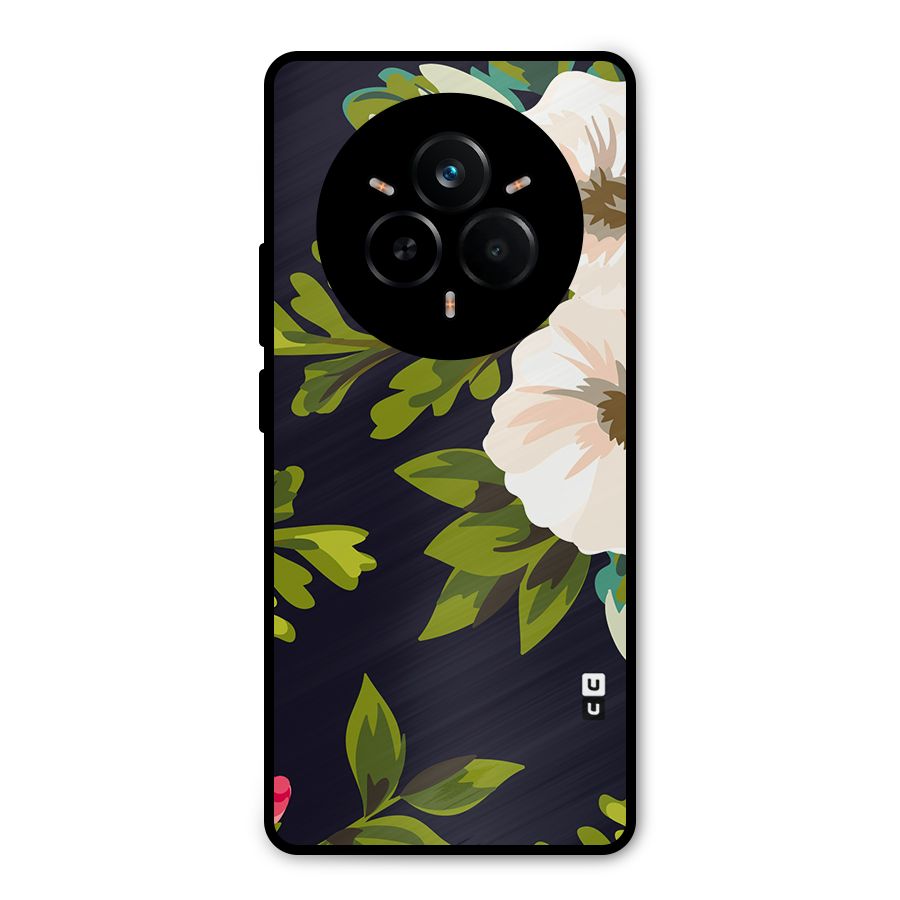 Floral Leaves Metal Back Case for Realme 14 Pro