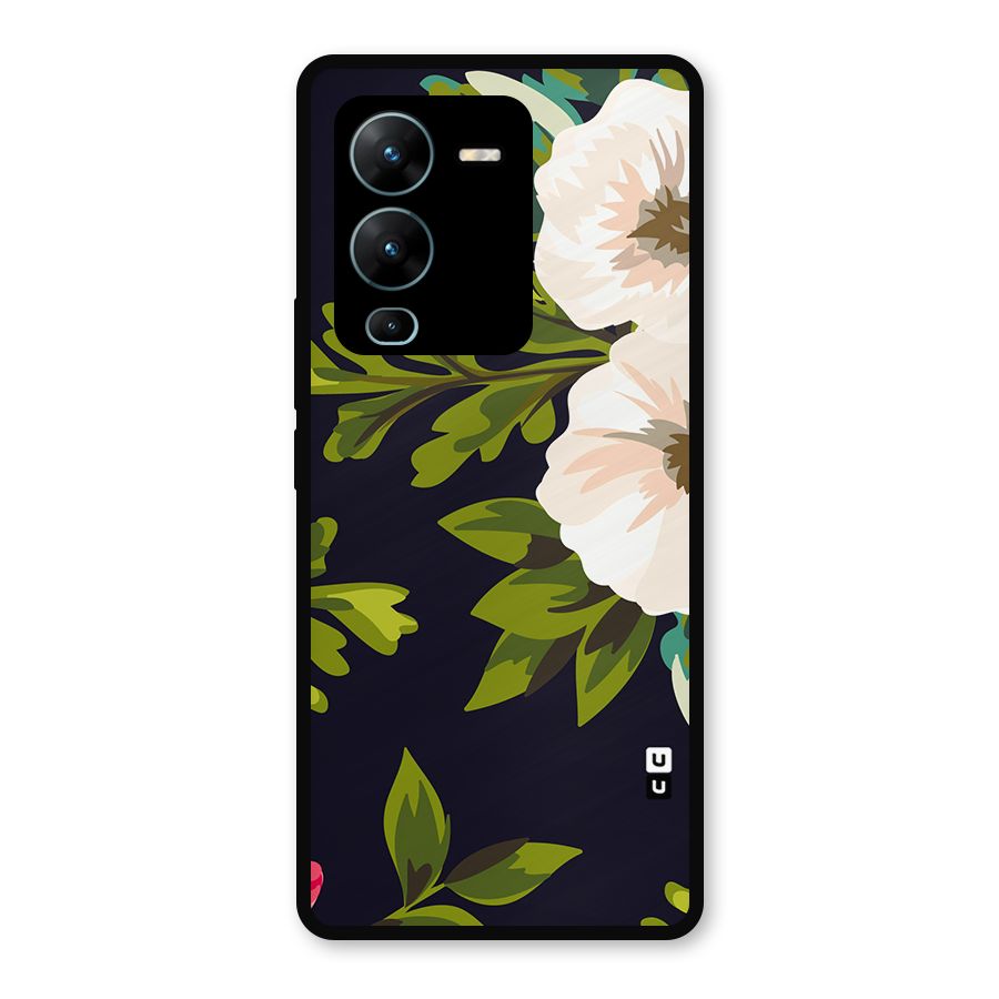 Floral Leaves Metal Back Case for Vivo V25 Pro