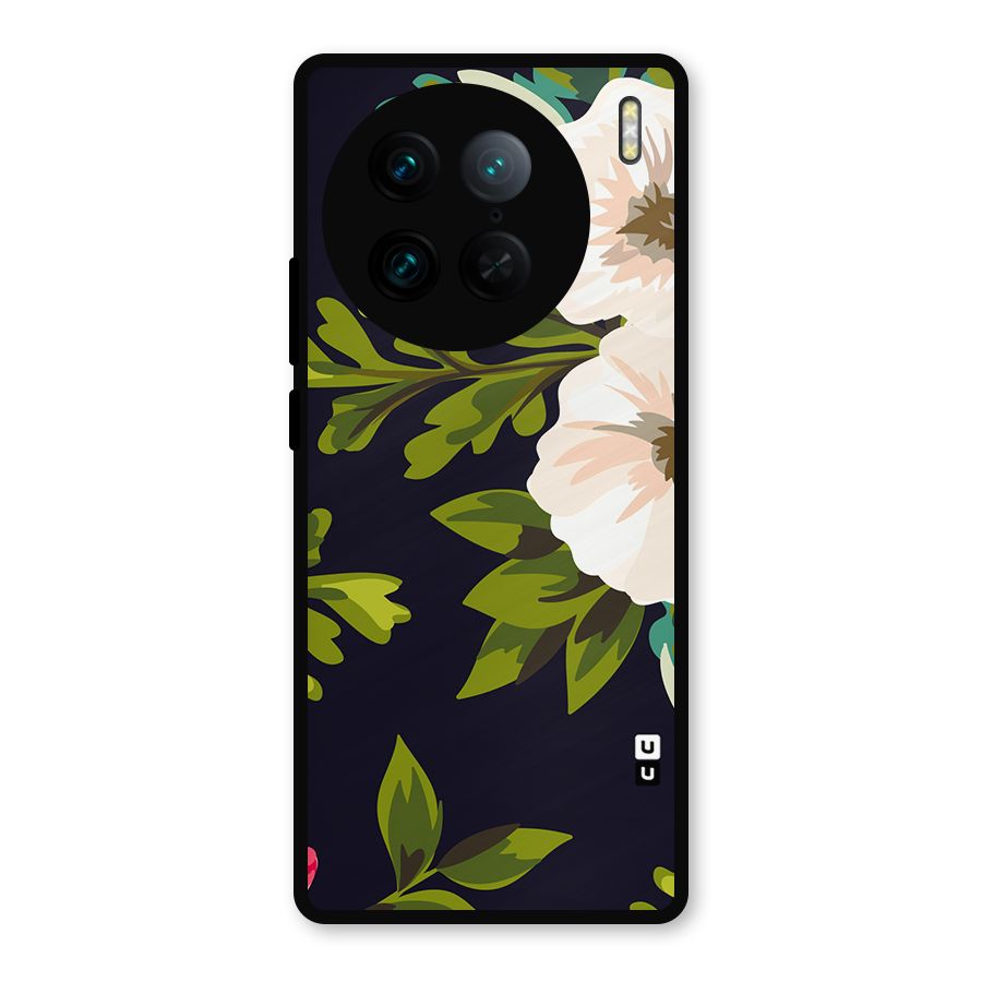 Floral Leaves Metal Back Case for Vivo X90 Pro