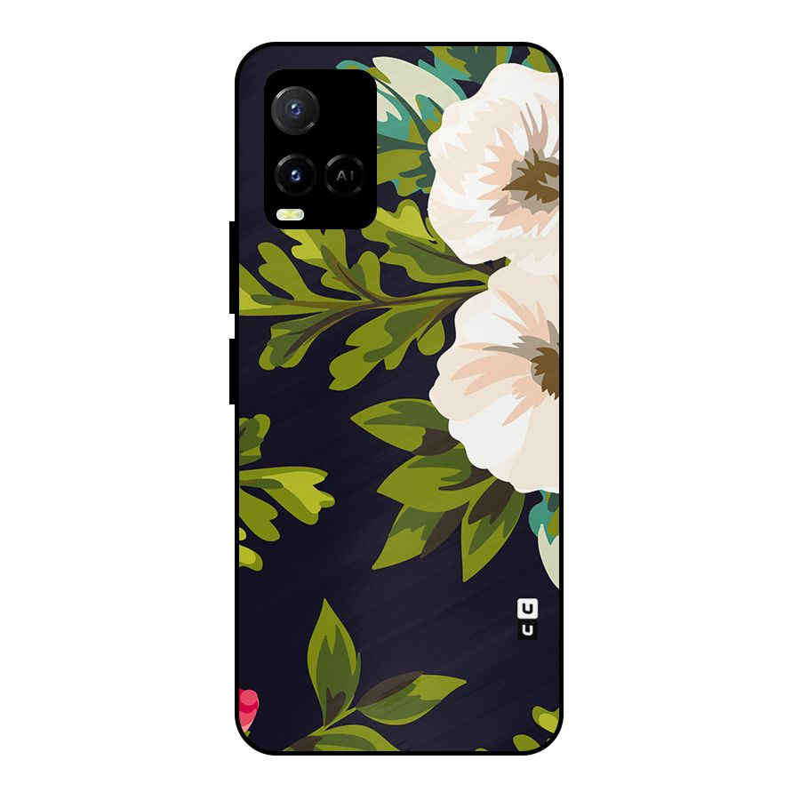 Floral Leaves Metal Back Case for Vivo Y21T