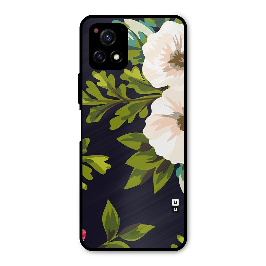 Floral Leaves Metal Back Case for Vivo Y72 5G