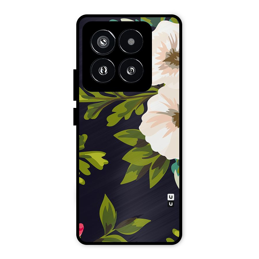 Floral Leaves Metal Back Case for Xiaomi 14 Pro