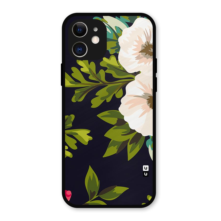 Floral Leaves Metal Back Case for iPhone 12