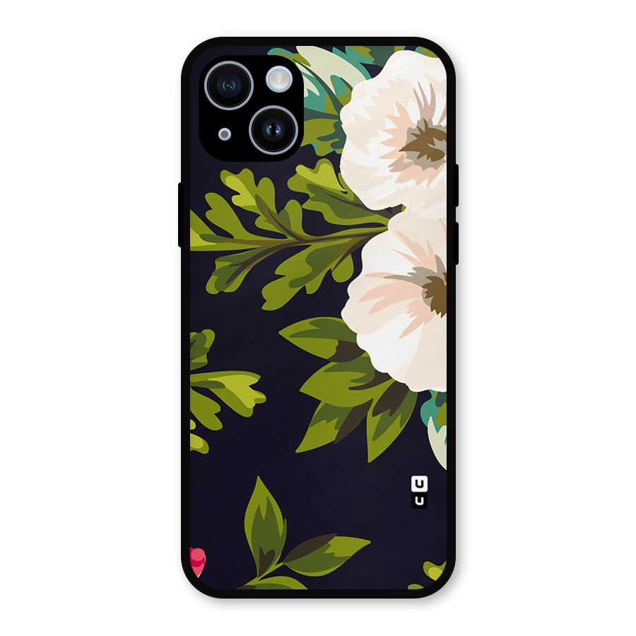Floral Leaves Metal Back Case for iPhone 14