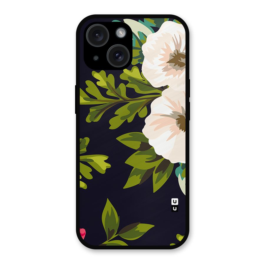Floral Leaves Metal Back Case for iPhone 15