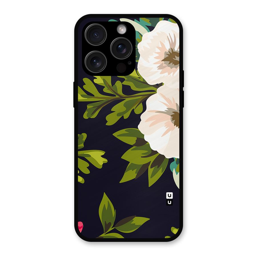 Floral Leaves Metal Back Case for iPhone 15 Pro Max