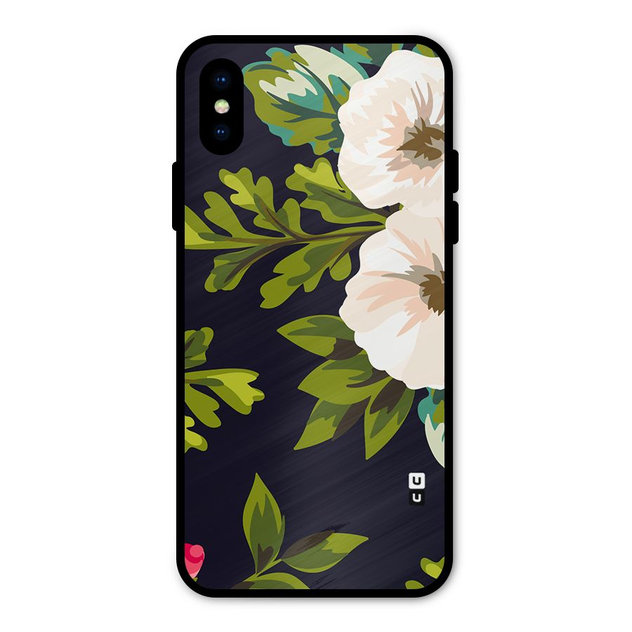 Floral Leaves Metal Back Case for iPhone XS