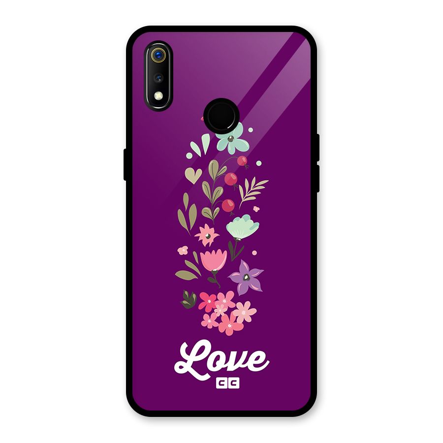 Floral Love Glass Back Case for Realme 3i