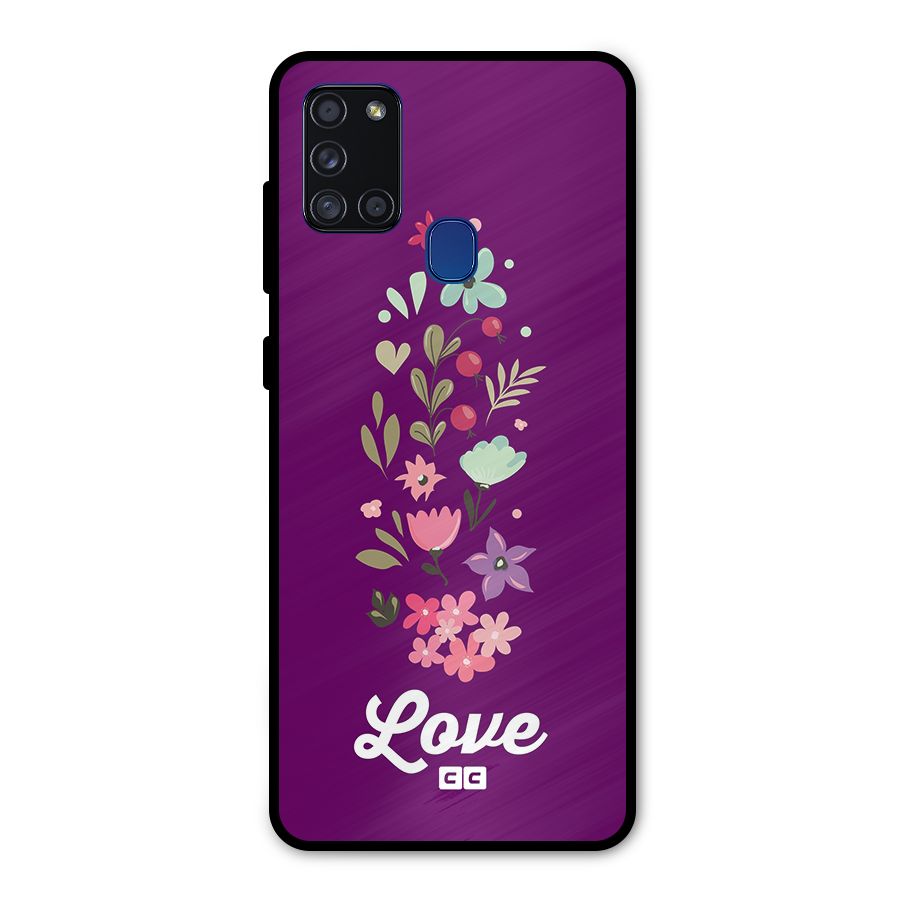 Floral Love Metal Back Case for Galaxy A21s