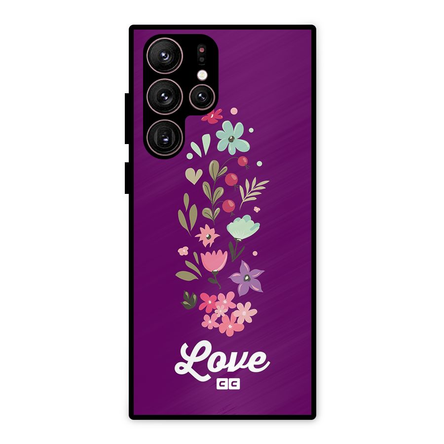 Floral Love Metal Back Case for Galaxy S22 Ultra 5G