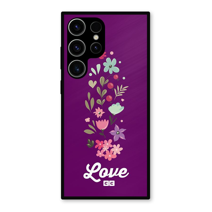 Floral Love Metal Back Case for Galaxy S23 Ultra