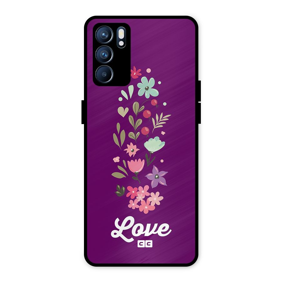 Floral Love Metal Back Case for Oppo Reno6 5G