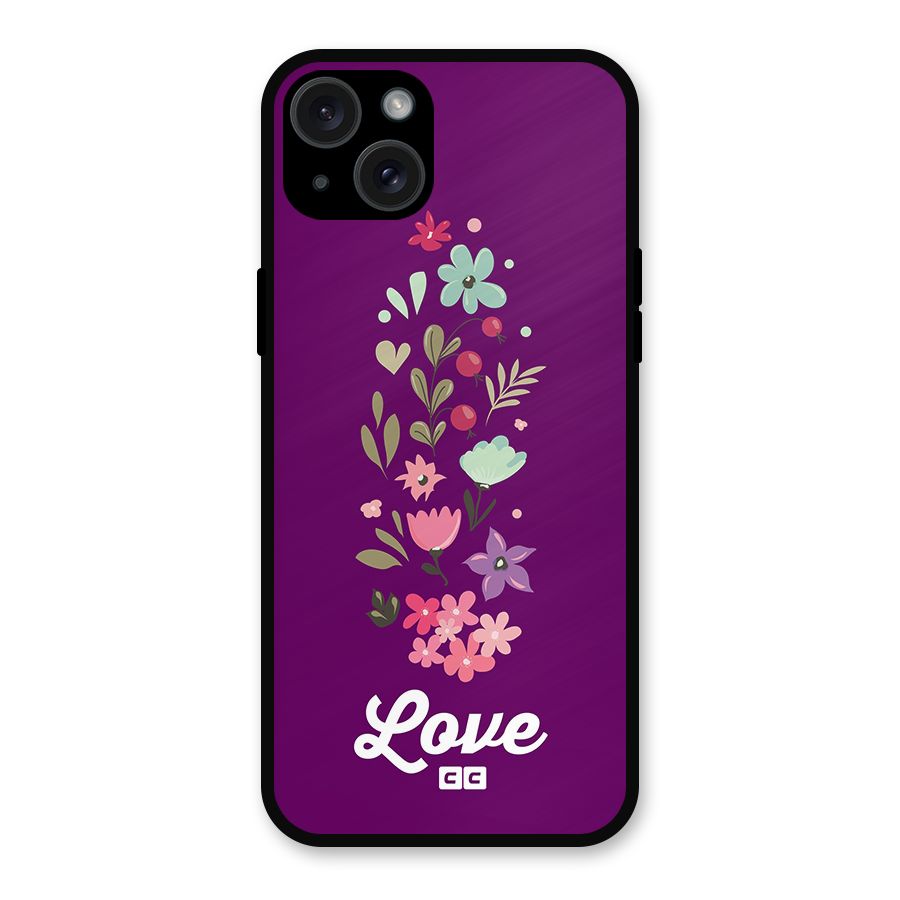 Floral Love Metal Back Case for iPhone 15 Plus