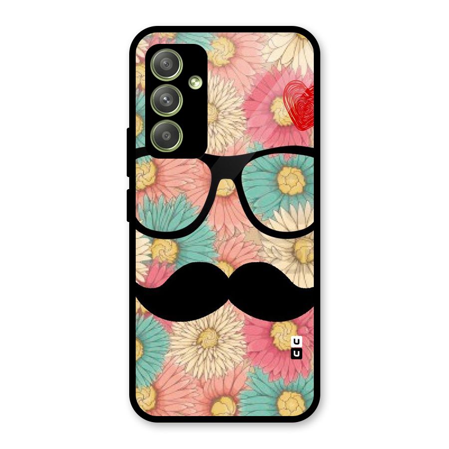 Floral Moustache Glass Back Case for Galaxy A54