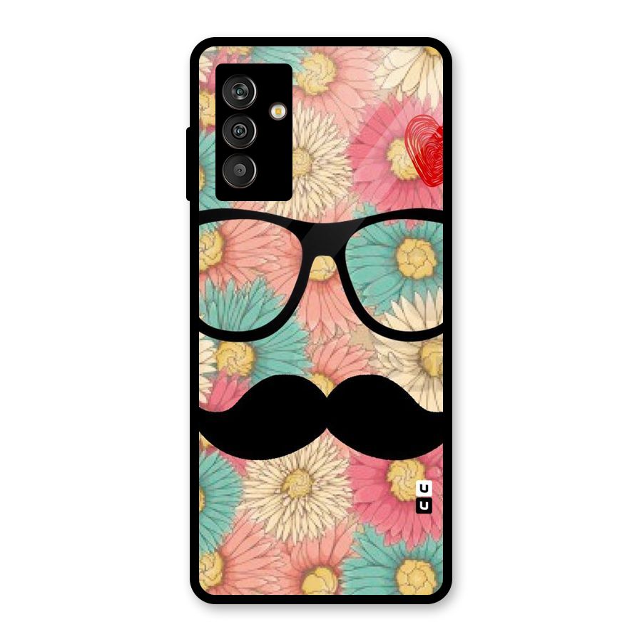 Floral Moustache Glass Back Case for Galaxy M13