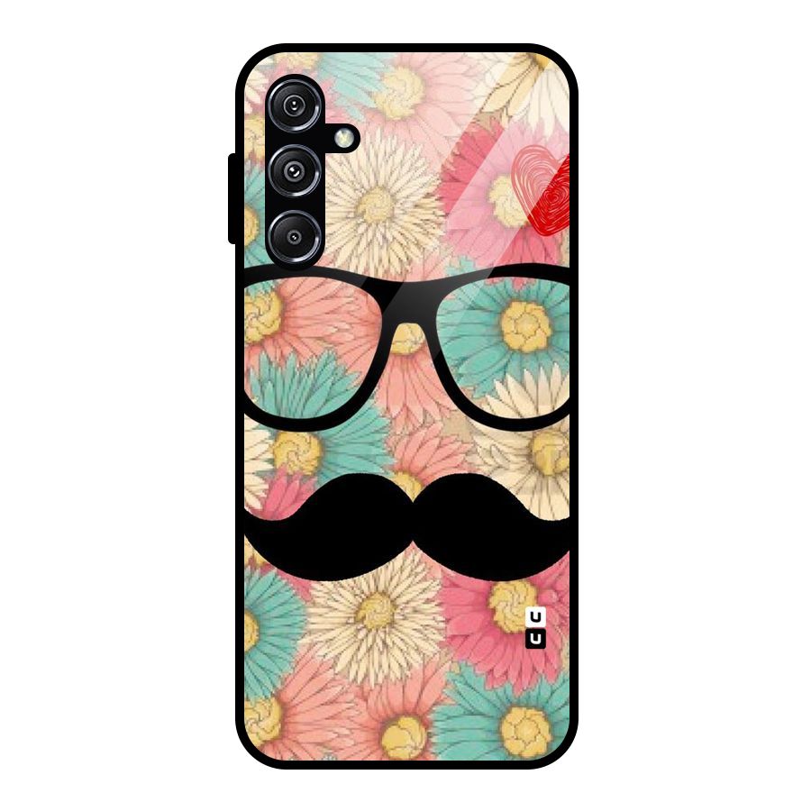 Floral Moustache Glass Back Case for Galaxy M34 5G