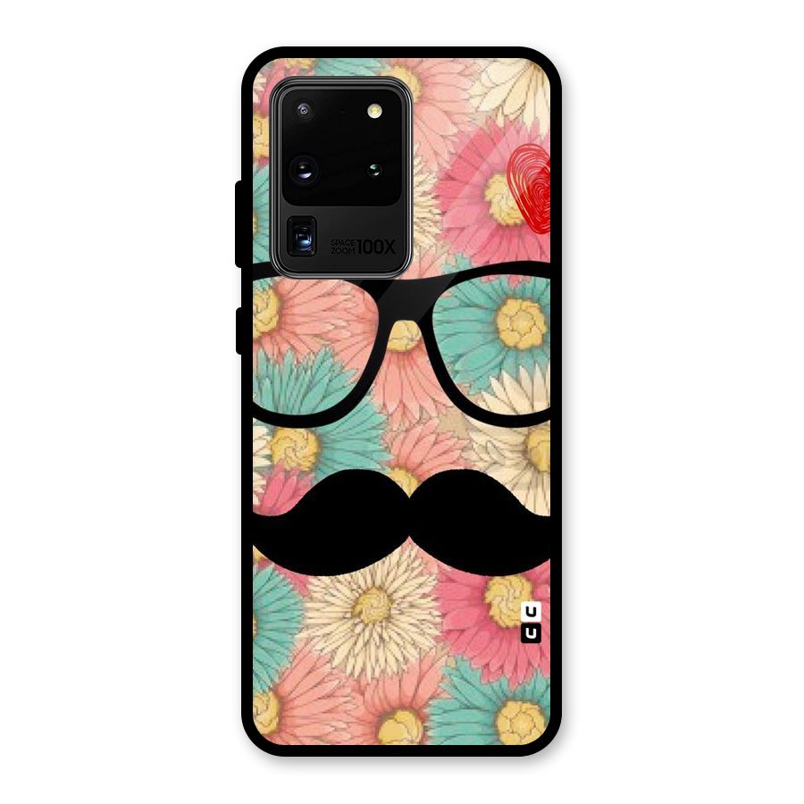 Floral Moustache Glass Back Case for Galaxy S20 Ultra