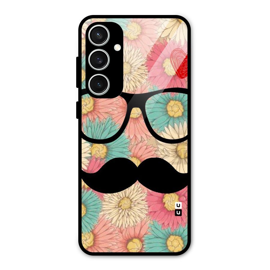 Floral Moustache Glass Back Case for Galaxy S23 FE