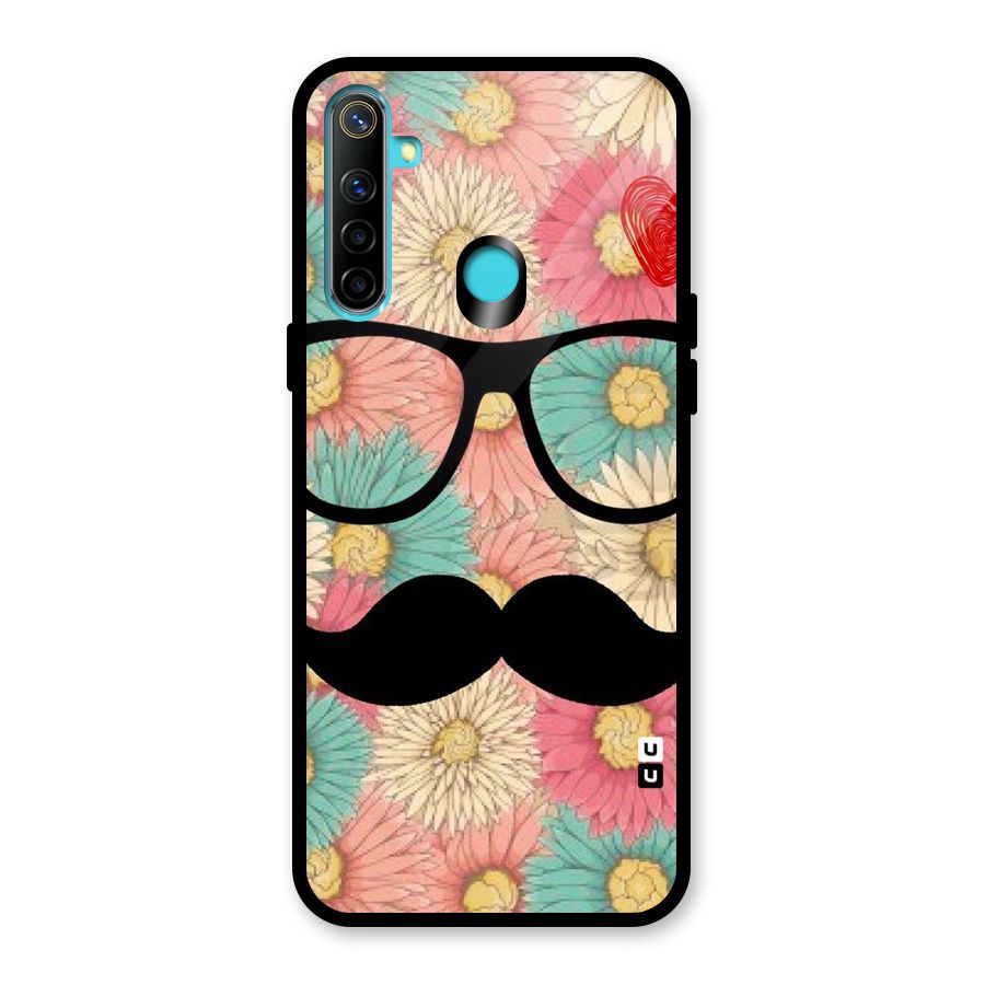 Floral Moustache Glass Back Case for Realme Narzo 10