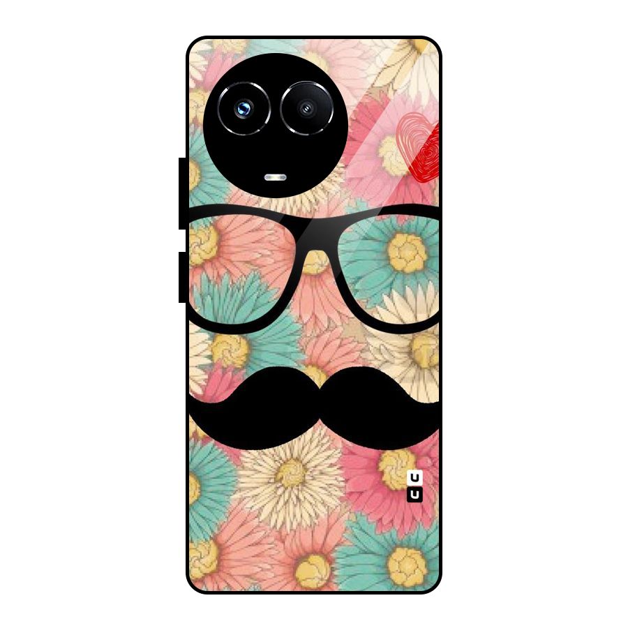 Floral Moustache Glass Back Case for Realme Narzo 60X