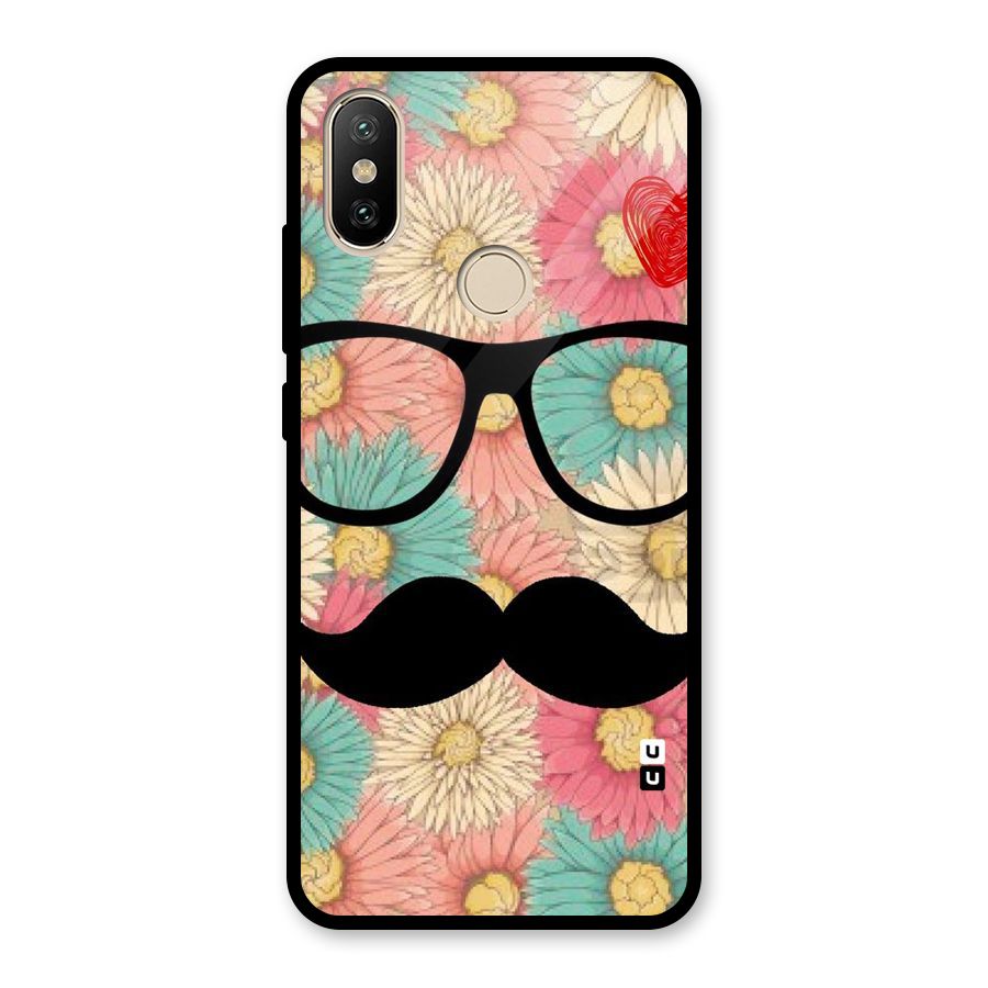 Floral Moustache Glass Back Case for Redmi A2