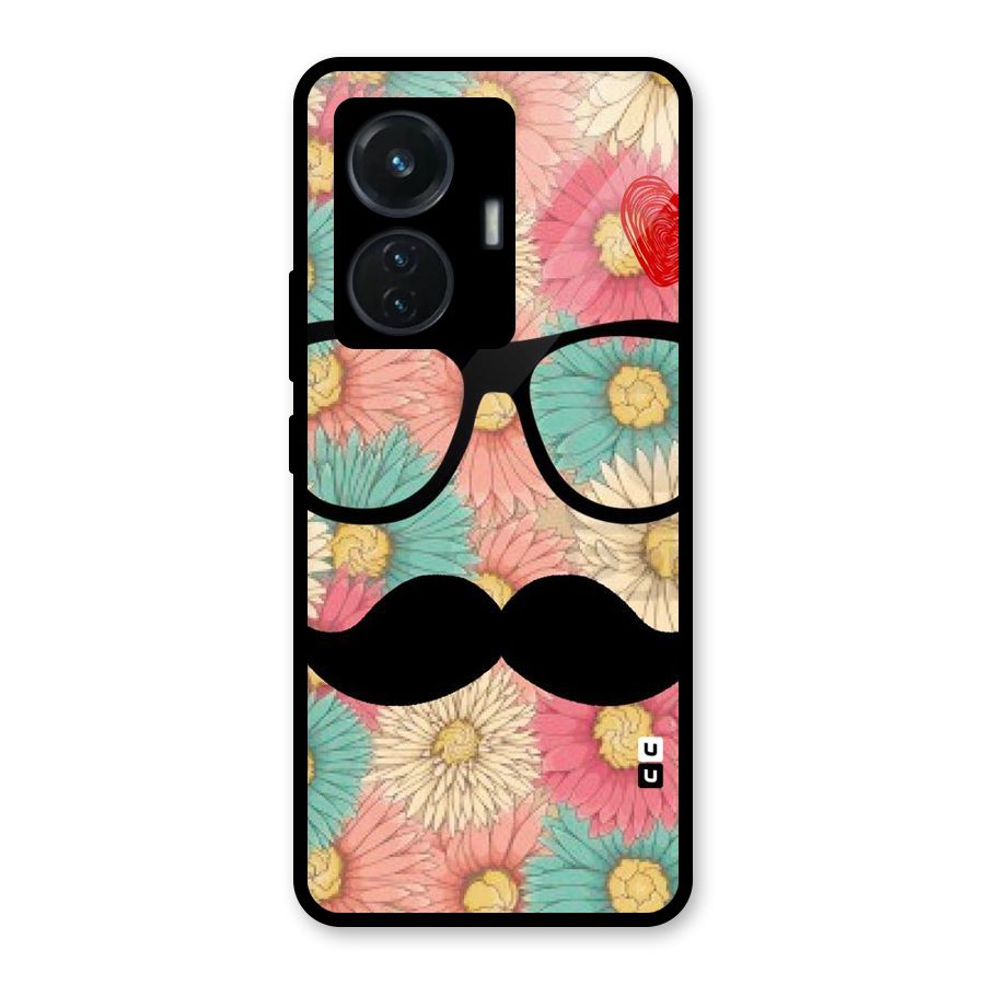 Floral Moustache Glass Back Case for Vivo T1 44W