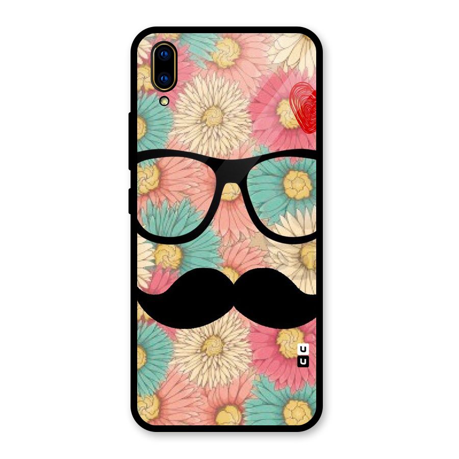 Floral Moustache Glass Back Case for Vivo V11 Pro