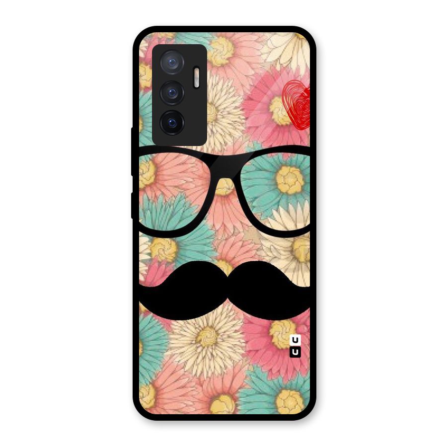 Floral Moustache Glass Back Case for Vivo V23e