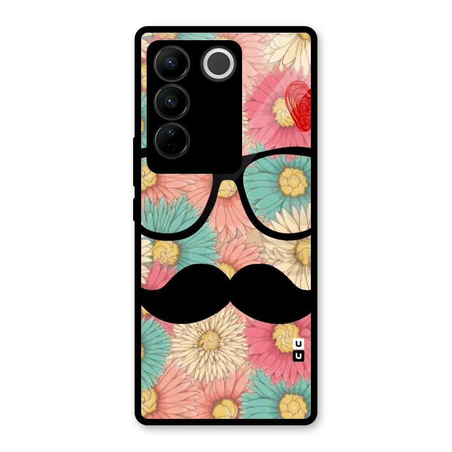 Floral Moustache Glass Back Case for Vivo V27