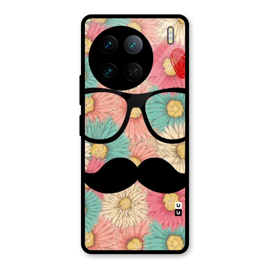 Floral Moustache Glass Back Case for Vivo X90 Pro
