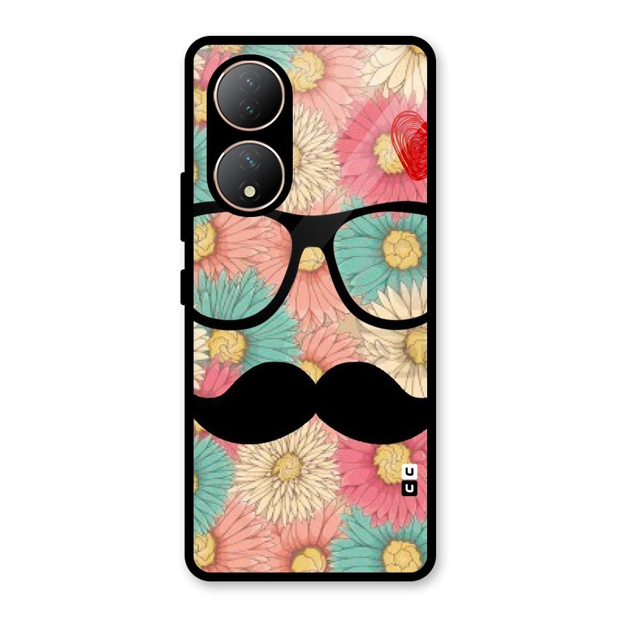 Floral Moustache Glass Back Case for Vivo Y100A