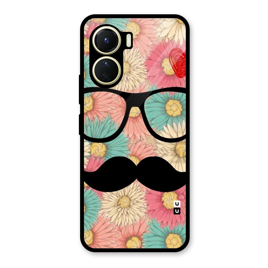 Floral Moustache Glass Back Case for Vivo Y16