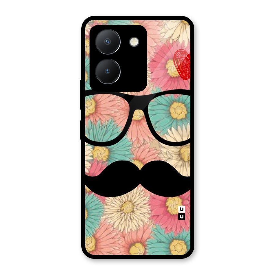Floral Moustache Glass Back Case for Vivo Y36