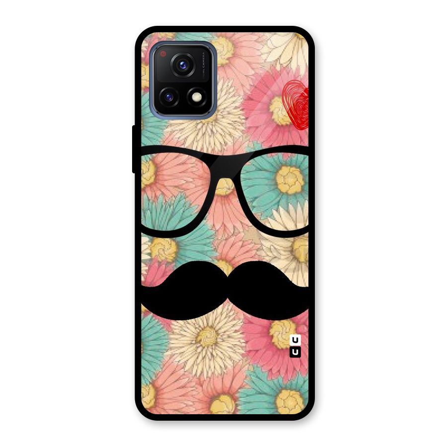 Floral Moustache Glass Back Case for Vivo Y72 5G